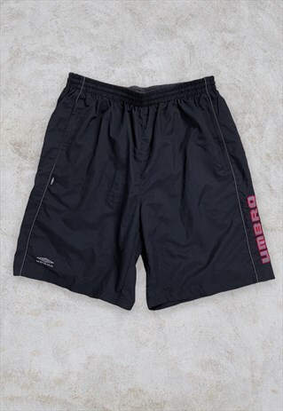 VINTAGE BLACK UMBRO SHORTS SPORTS SPELL OUT EMBROIDERED XXL