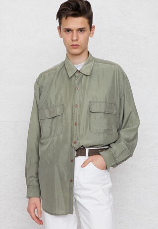 VINTAGE GREEN SILK LONG SLEEVE SHIRT