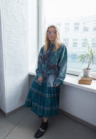 VINTAGE 80'S GREY/GREEN ABSTRACT PRINT SHIRT