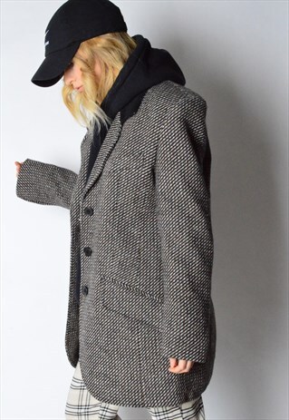 VINTAGE 90S BLACK AND WHITE WOOL BLEND BLAZER