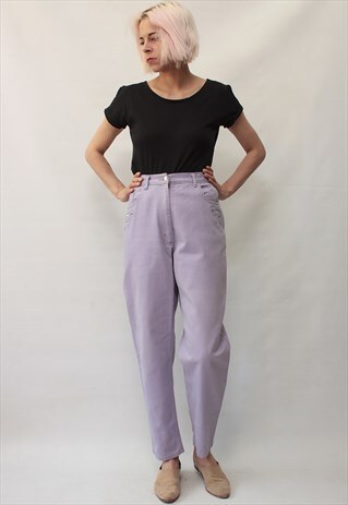 VINTAGE 80' UNIQUE COWBOY PASTEL LILA HIGH WAIST TROUSERS