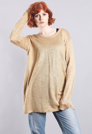 VINTAGE 80S GOLD METALLIC GLITTER KNIT OVERSIZE JUMPER
