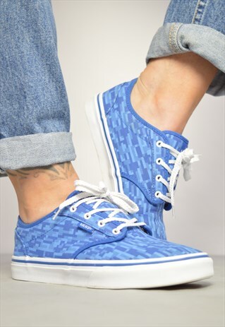 VINTAGE 90S VANS BLUE CHECKED SKATE SHOES TRAINERS SNEAKERS
