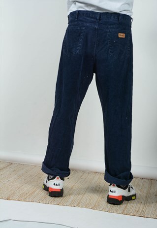 Vintage 90s Wrangler Corduroy Blue Trousers Size 40"