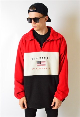 VINTAGE 90S COLOUR BLOCK 1/4 ZIPPER FLEECE JUMPER