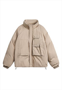 Utility bomber cargo pocket puffer mountain jacket in cream
