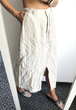 Linen White Maxi Pencil Boho Skirt With Pockets Large