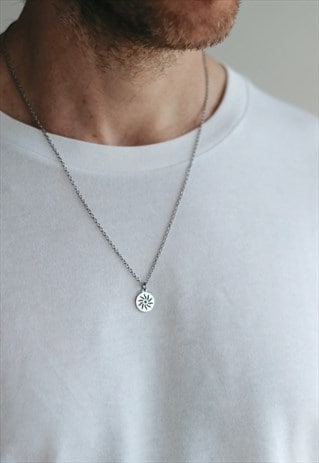 SUN CHAIN NECKLACE FOR MEN SILVER YOGA PENDANT GIFT FOR HIM