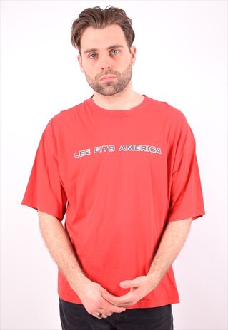 LEE MENS VINTAGE T-SHIRT TOP LARGE RED 90'S