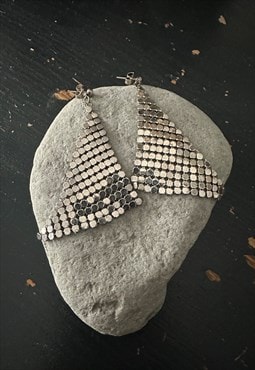 70's Vintage Silver Metal Chainmail Pierced Earrings