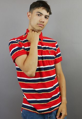 NAVY & RED RALPH LAUREN STRIPED POLO SHIRT