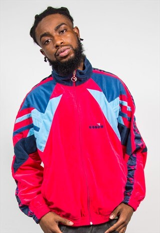 DIADORA 90S VELOUR TAPED SLEEVE TRACKSUIT JACKET TOP