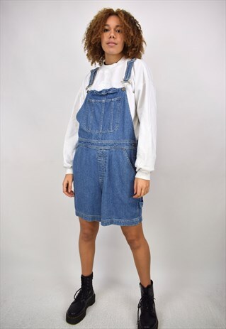 VINTAGE 90S BLUE DENIM DUNGAREE SHORTS