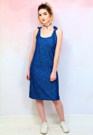 1980S VINTAGE BLUE LEOPARD PRINT MIDI DRESS