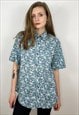 COTTON SHORT SLEEVE BLUE FLORAL BUTTON UP SHIRT