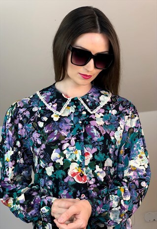 PURPLE FLOWER GERMANY 90S 90S SHIRT EUROPE BLOUSE