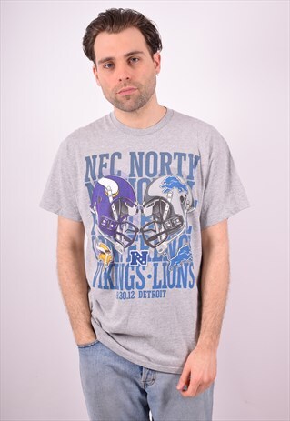 MENS VINTAGE NFL T-SHIRT TOP LARGE GREY 90S