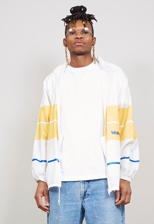 VINTAGE 70'S WRANGLER WHITE/YELLOW SPORTS SHELL JACKET