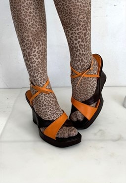 Vintage Y2K cool strappy platform sandals in orange & brown