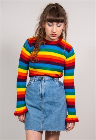 VINTAGE 90'S BLUE DENIM FRAYED HEM MINI SKIRT