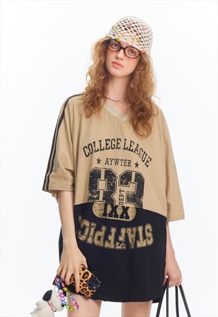 AMERICAN COLLEGE T-SHIRT COLOR BLOCK TOP VARSITY TEE BROWN