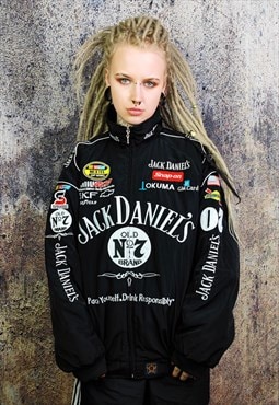 Racing jacket retro Jack Daniels moto varsity bomber black 