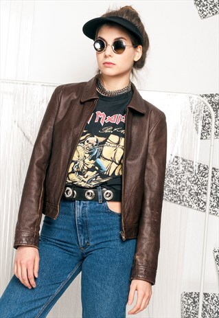 90S VINTAGE CROPPED LEATHER JACKET W ZIP