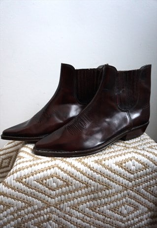 Vintage Brown Genuine Leather Biker Boots Shoes Cowboy boots