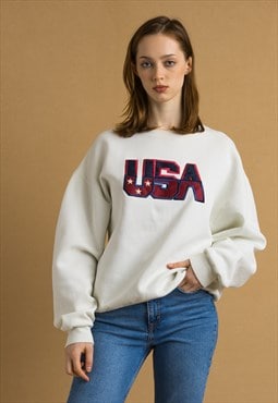 USA Logo Embroidery Vintage Sweatshirt Long Sleeve 6939