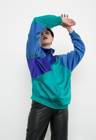 VINTAGE TRACK JACKET BLUE GREEN SPORTS UNISEX 90S ACTIVEWEAR