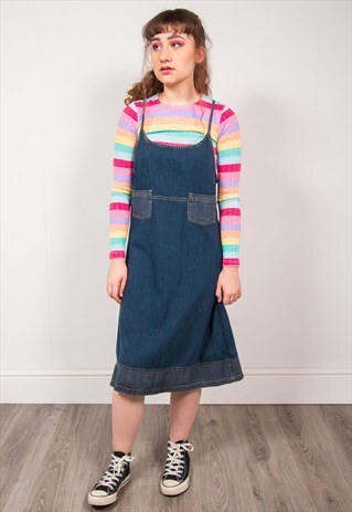VINTAGE 90'S DENIM STRAPPY MIDI DRESS