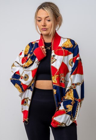 VINTAGE GRAPHIC PATTERN JACKET IN WHITE UK 10