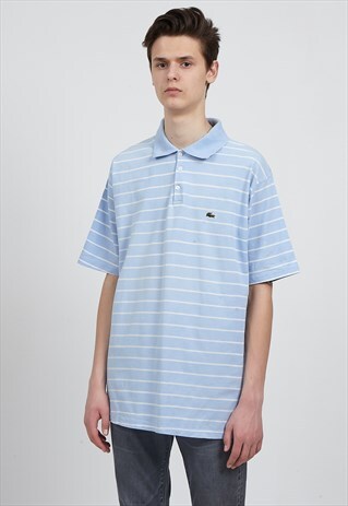 90S VINTAGE BLUE LACOSTE SHORT SLEEVE STRIPED POLO SHIRT TOP