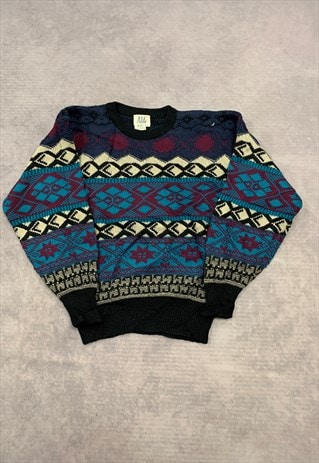 VINTAGE KNITTED JUMPER ABSTRACT PATTERNED KNIT SWEATER