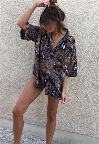 PATTERNED OVERSIZED RETRO VINTAGE UNISEX FESTIVAL SHIRT