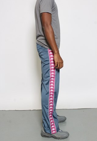 VINTAGE KAPPA TAPE LOGO TRACKSUIT PANTS BOTTOMS BLUE PINK