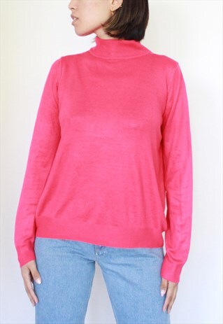 80S NEON PINK ROLL NECK TOP