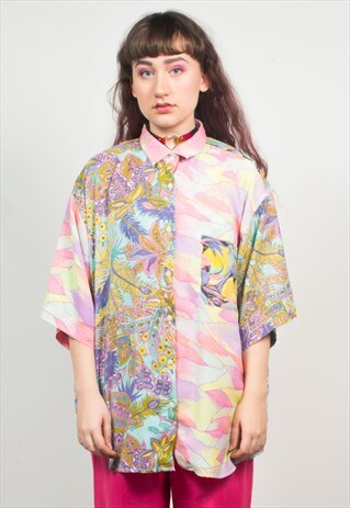 VINTAGE 90'S PASTEL COLOURFUL MULTI NATURE PATTERN SHIRT