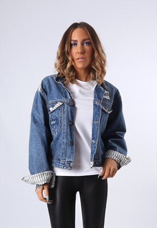 DENIM JACKET USED OVERSIZED FITTED VINTAGE UK 14 (HDBB)