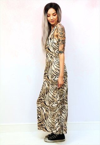 1980S VINTAGE ANIMAL PRINT VISCOSE MAXI DRESS