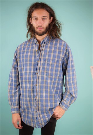 VINTAGE 90'S CHECKED DENIM STYLE SHIRT