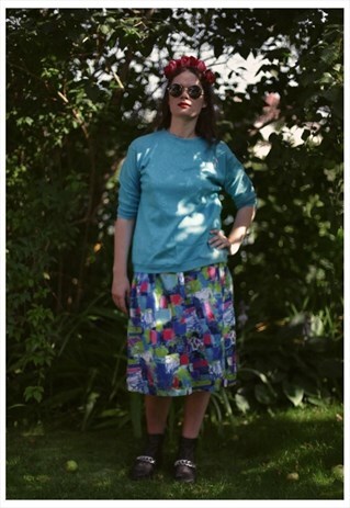 VINTAGE 80'S MULTICOLOUR ABSTRACT PRINT MIDI SKIRT