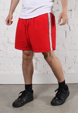 Vintage Calvin Klein Shorts in Red with Spell Out Logo XL