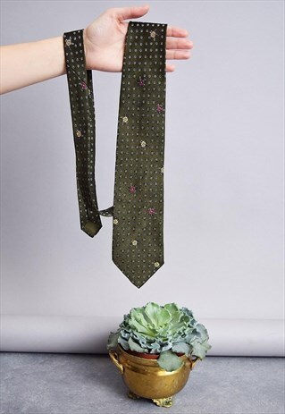 VINTAGE 90'S GOES 70'S MOD FLORAL PATTERN SHIMMER TIE