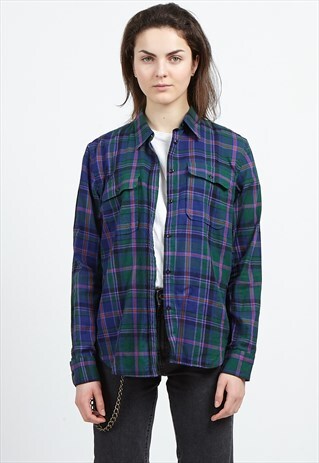VINTAGE GREEN BLUE RALPH LAUREN LONG SLEEVE CHECKERED SHIRT