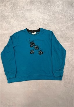 Vintage Sweatshirt Embroidered Leaves Patterned Jumper