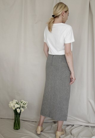 VINTAGE LINEN MIDI SKIRT WITH SIDE SLIT