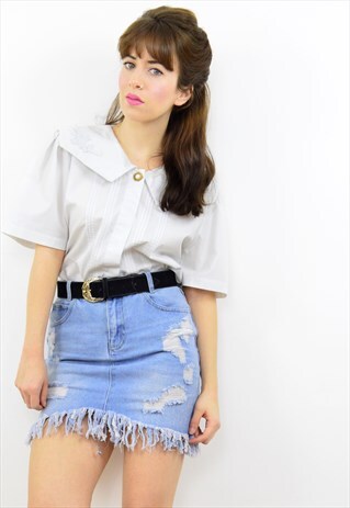 VINTAGE 80S OFF WHITE EMBROIDERED SAILOR COLLAR BLOUSE