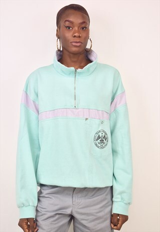 VINTAGE 90S PASTEL GREEN AND PURPLE 3/4 ZIP JUMPER