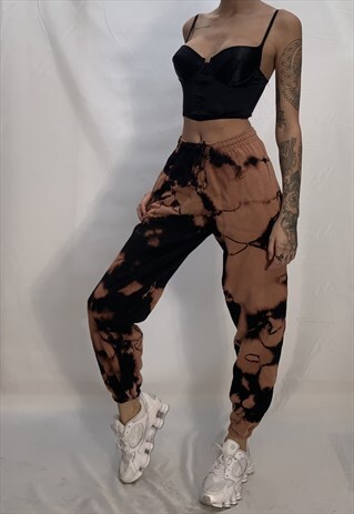 black bleach tie dye joggers